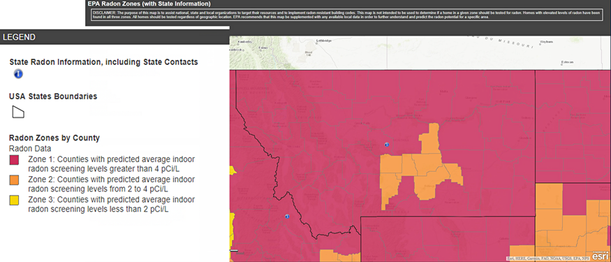 EPA.gov Map of Radon Zone in Montana